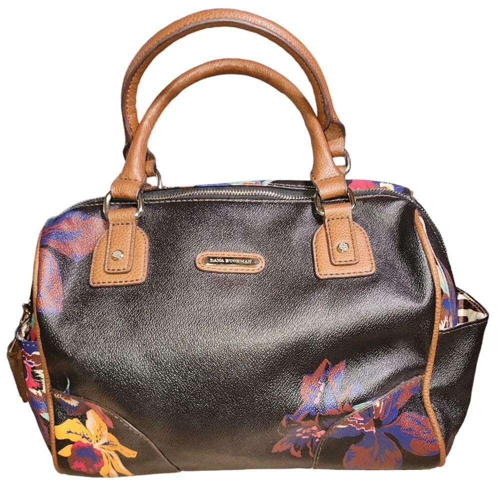 Dana Buchman Black Floral 100% Man Made Faux Leather Satchel Bag 11